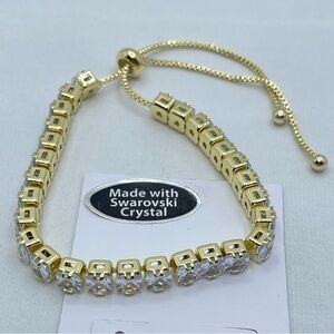Swarovski Elements Diamond White Crystal Tennis Bracelet Gold Adjustable